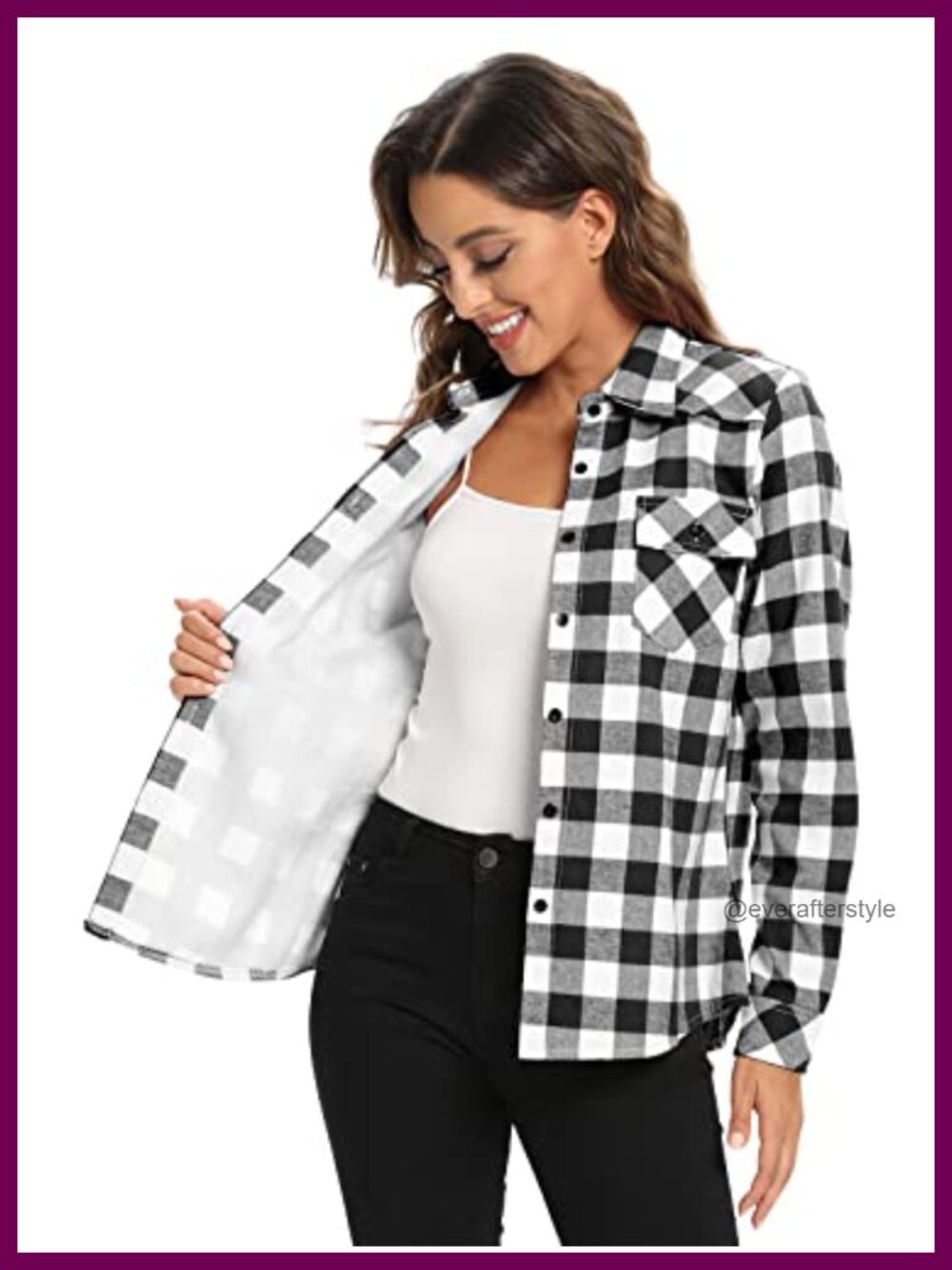 Fleece Lined Plaid Flannel Shacket Button Down Shirt Jacket